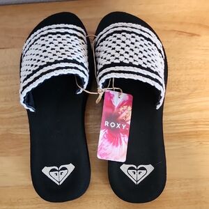 Women's ROXY Slide Size 10 Black With Tan Rope Detail